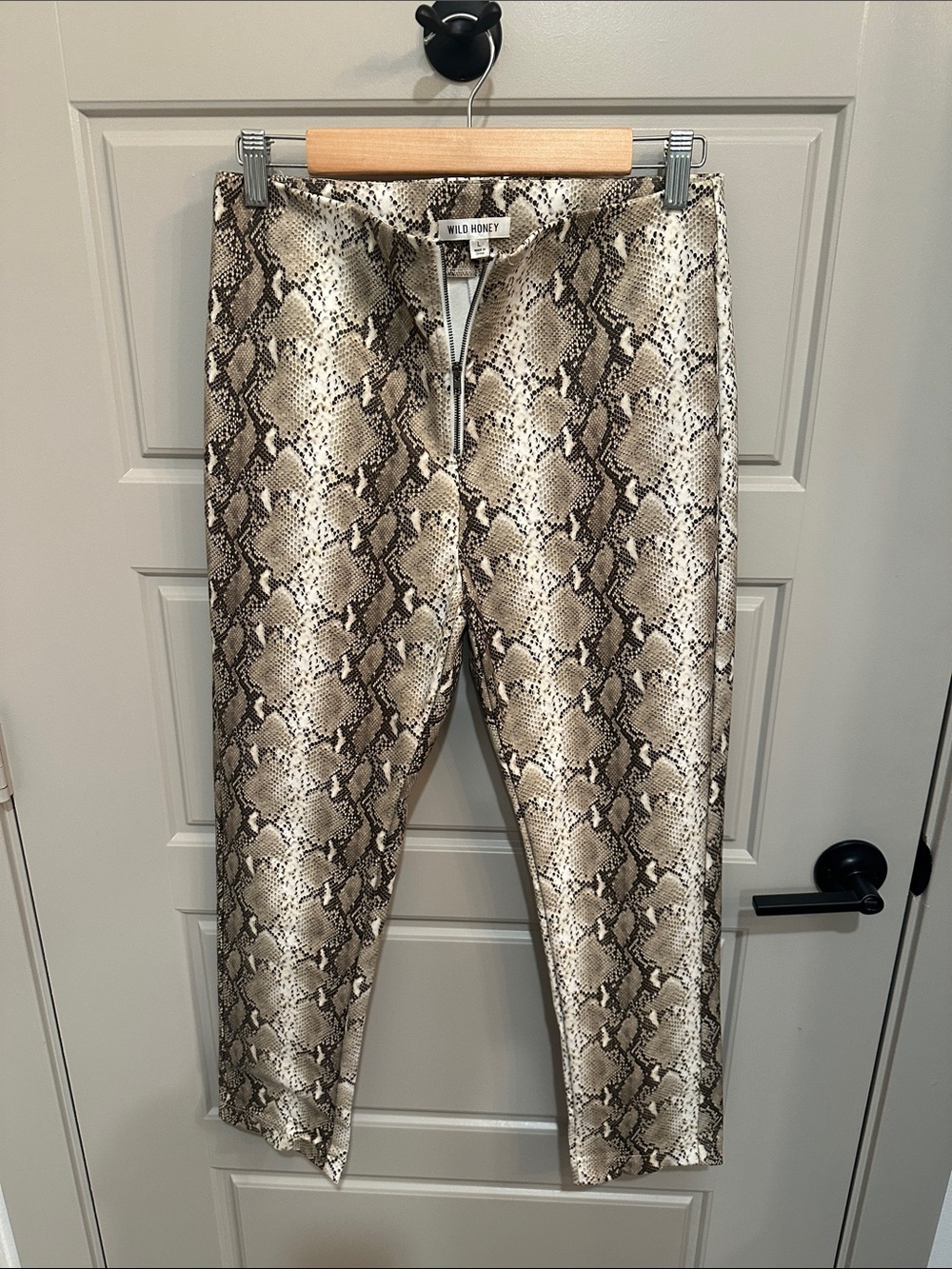 Wild Honey Taupe & Black Snake Print Faux Leather Pants